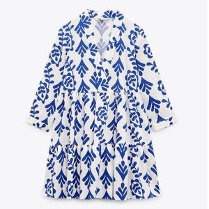 Zara Blue and White Patterned Dress